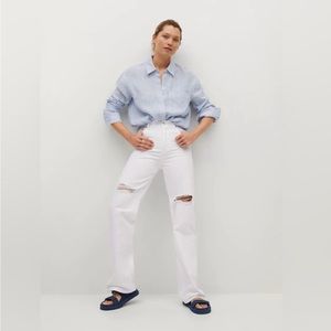 NWT Mango White Jeans MNG White Wide Leg Jeans Ripped White Jeans